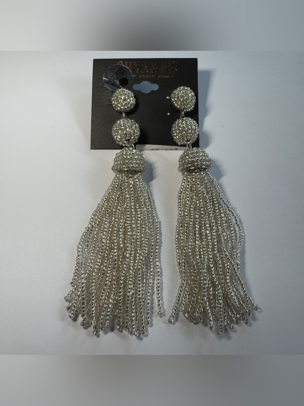 10cm Shyanne Silver Beaded Tassel Statement Earrings